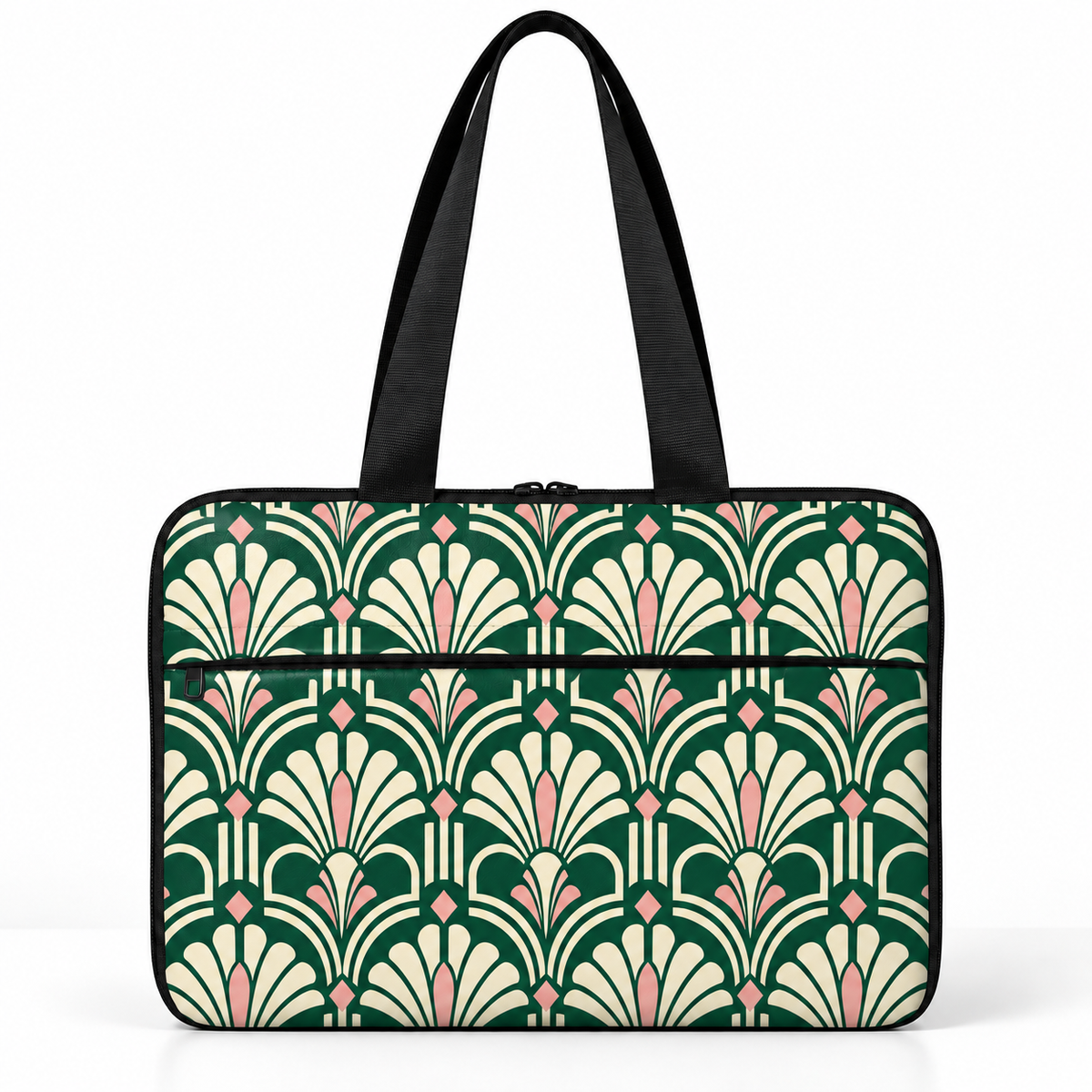 Deadline Laptote – Deco Emerald – laptop tote bag for women, emerald Art Deco print – شنطة لابتوب حريمي كتف – ECADRA