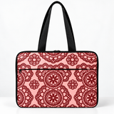 Deadline Laptote – Lace Rosette – laptop tote bag for women, burgundy & blush lace-look (a print, not real lace) print – شنطة لابتوب حريمي كتف – ECADRA