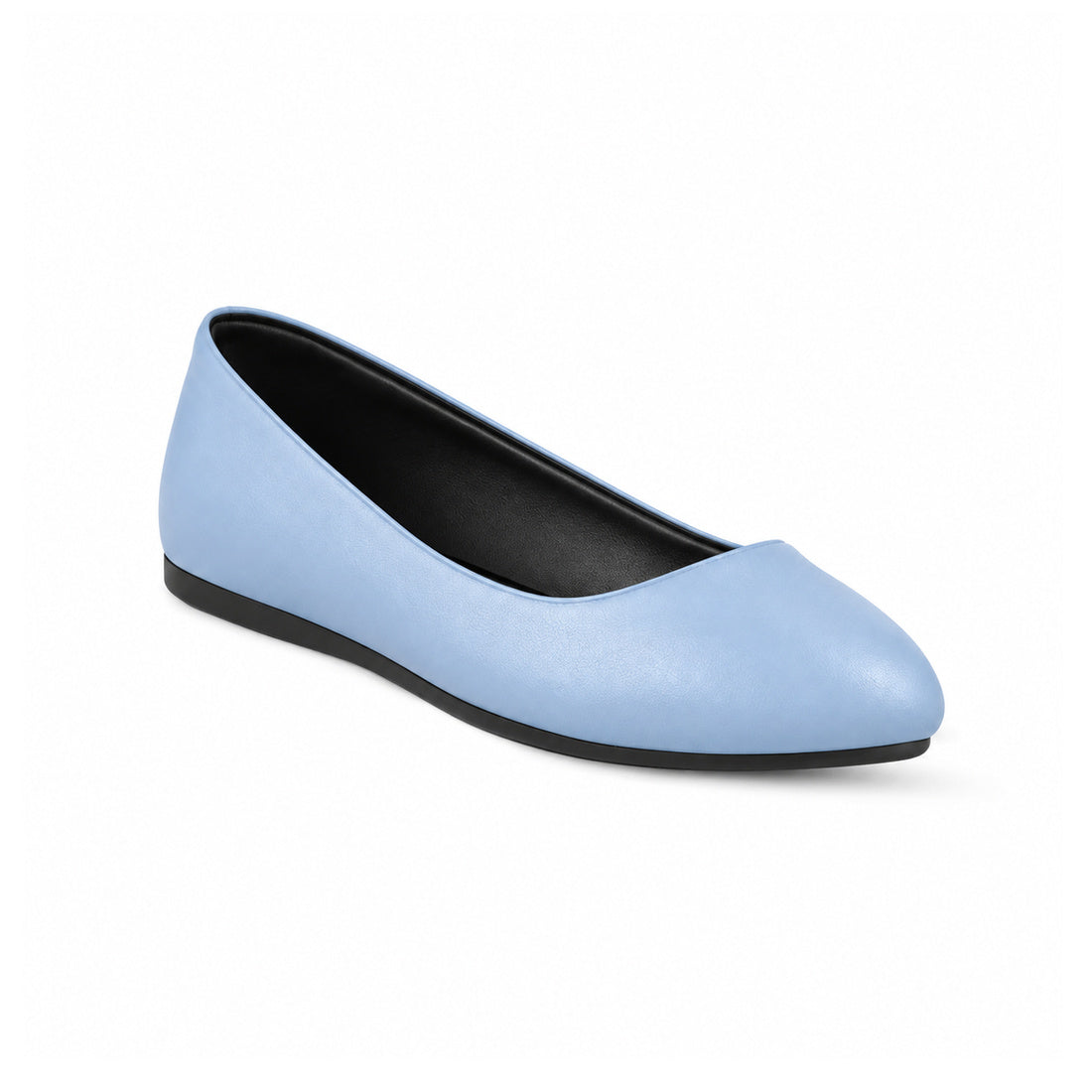 Light Blue Solid Round Toe – كوتشي فلات حريمي جلد بيبي بلو، مايلة – ECADRA