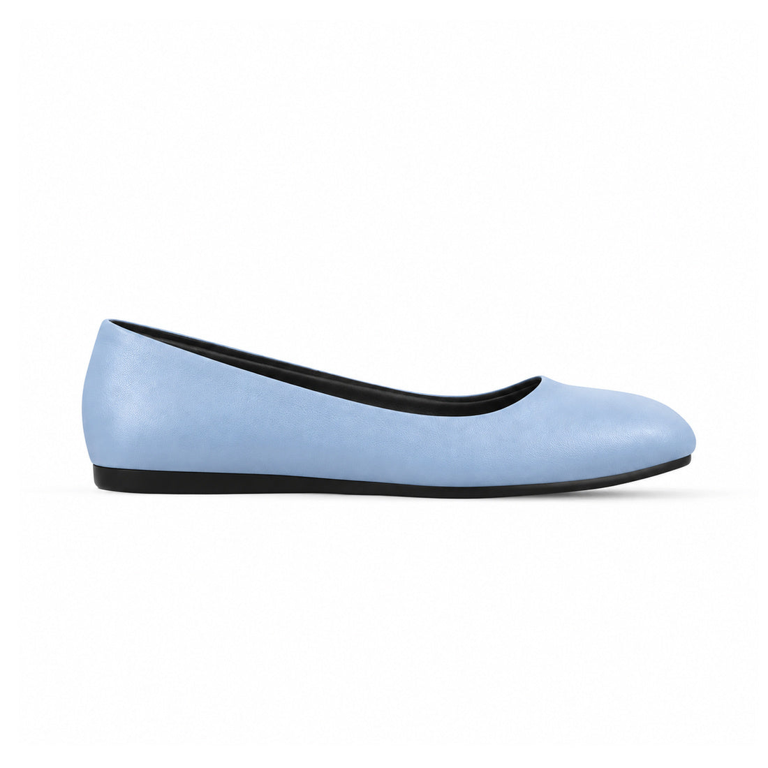 Light Blue Solid Round Toe – كوتشي فلات حريمي جلد بيبي بلو، من الجنب – ECADRA