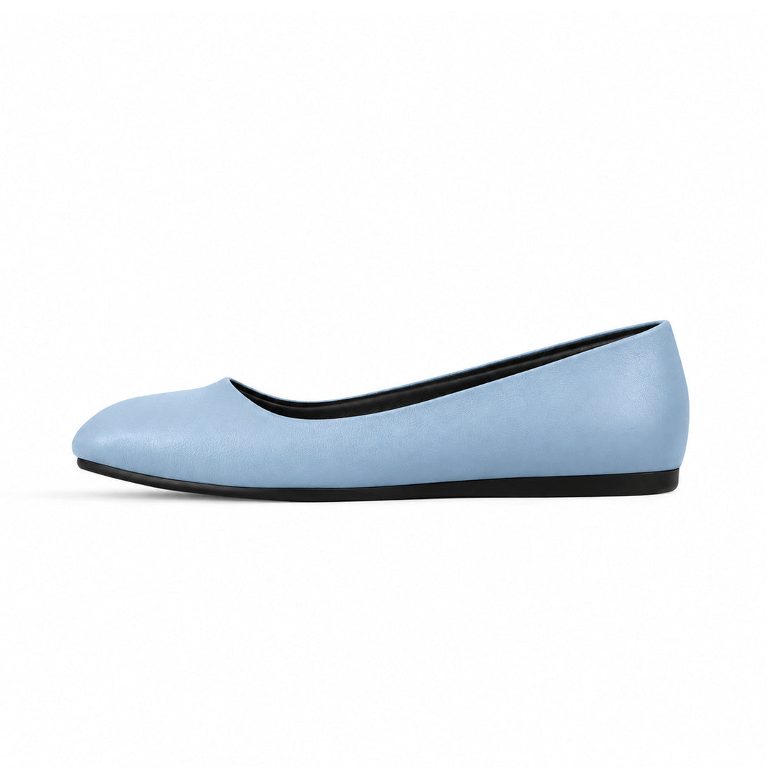 Light Blue Solid Round Toe – كوتشي فلات حريمي جلد بيبي بلو، من الجنب 2 – ECADRA