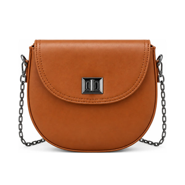 Lock In Crossbody Havana – شنطة كروس حريمي بقفل جلد صناعي PU هافانا، من قدام – ECADRA