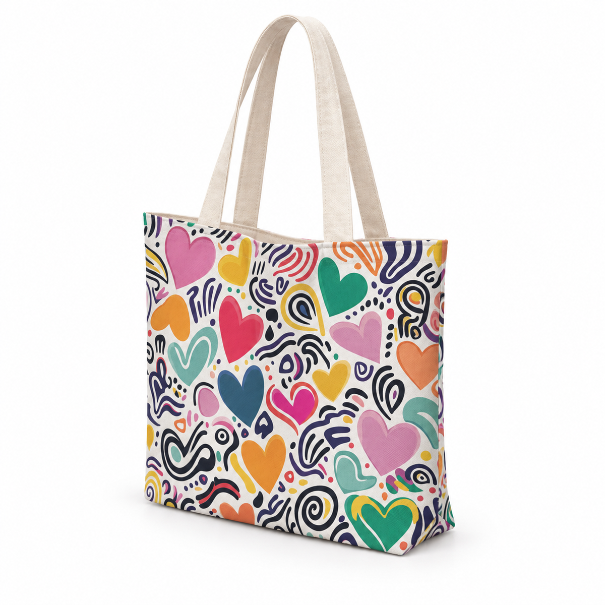 Maxi Tote Bag– All Hearts – شنطة توت كبيرة، من الجنب – ECADRA
