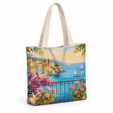Maxi Tote Bag–Mediterranean Terrace Watercolor – شنطة توت كبيرة، من الجنب – ECADRA