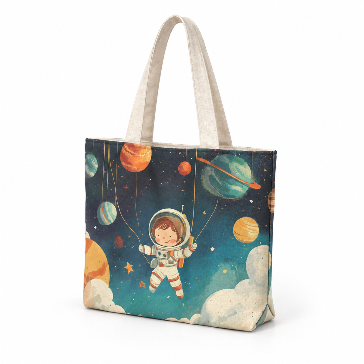 Maxi Tote Bag– Space Kid – شنطة توت كبيرة، من الجنب – ECADRA
