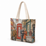 Maxi Tote Bag–Vintage London Street – شنطة توت كبيرة، من الجنب – ECADRA
