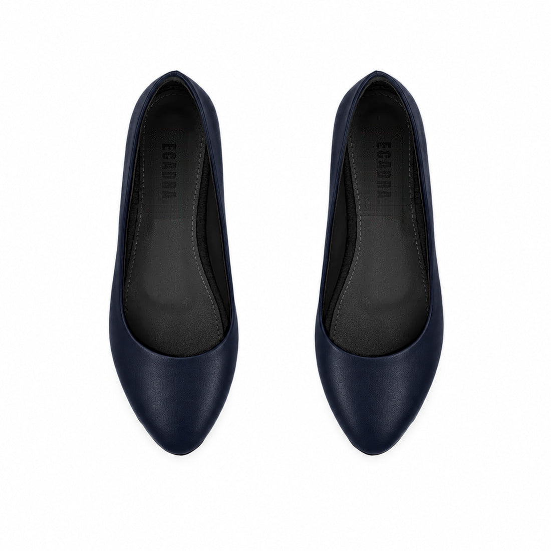 Navy Blue Solid Round Toe – كوتشي فلات حريمي جلد كحلي – ECADRA
