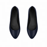 Navy Blue Solid Round Toe – كوتشي فلات حريمي جلد كحلي – ECADRA