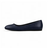 Navy Blue Solid Round Toe – كوتشي فلات حريمي جلد كحلي، من الجنب 2 – ECADRA