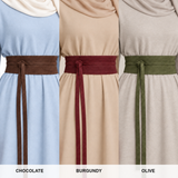 Suede Obi Wrap Belt colours: Chocolate, Burgundy, Olive – ألوان حزام اوبي – ECADRA