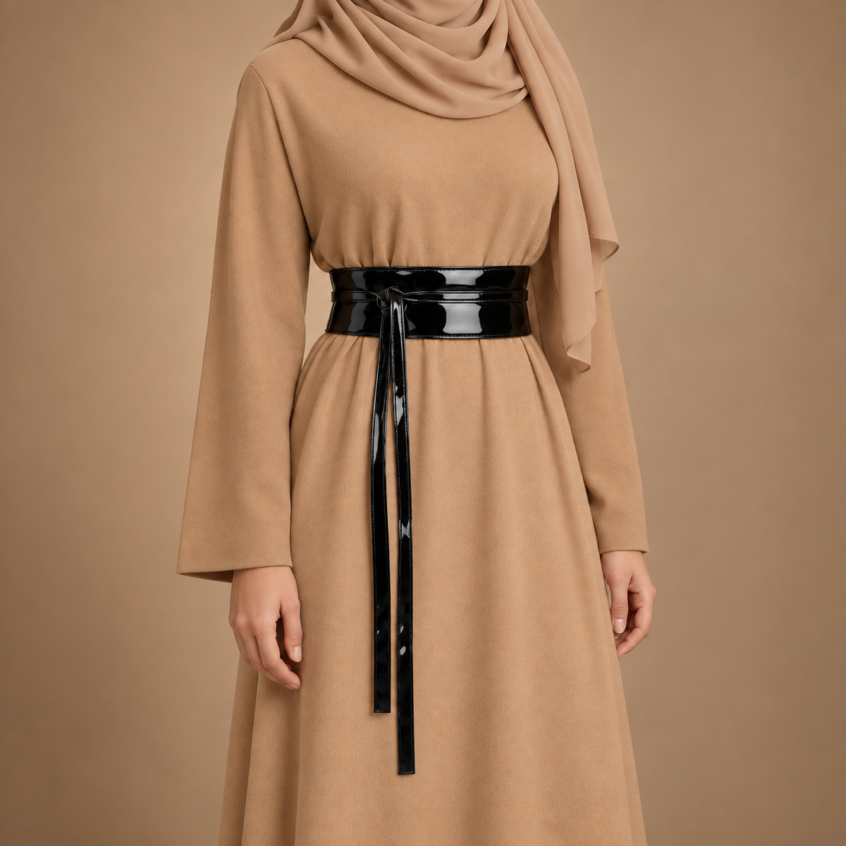 Black Patent Obi Wrap Belt – حزام اوبي لامع حريمي – ECADRA