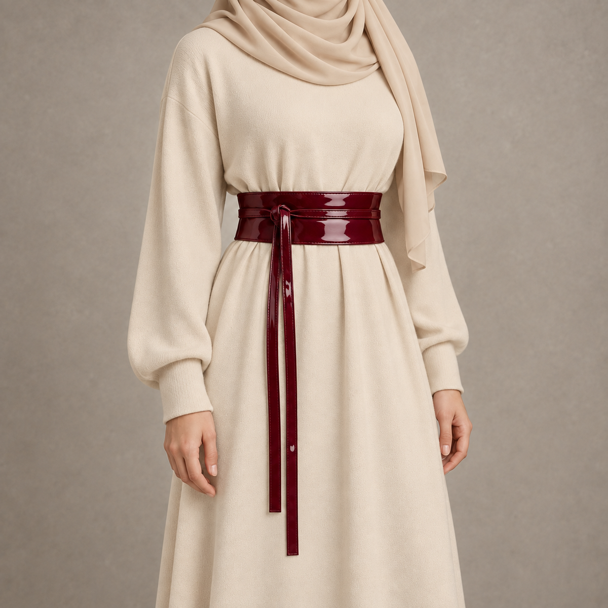 Burgundy Patent Obi Wrap Belt – حزام اوبي لامع حريمي – ECADRA