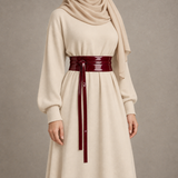 Burgundy Patent Obi Wrap Belt – حزام اوبي لامع حريمي – ECADRA