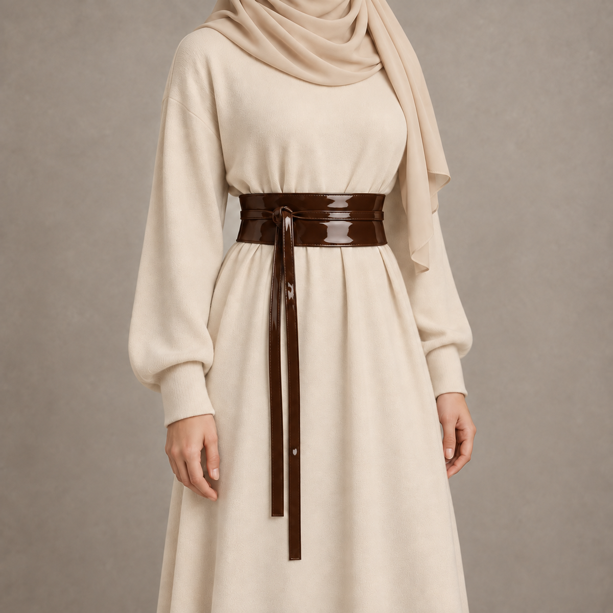 Chocolate Patent Obi Wrap Belt – حزام اوبي لامع حريمي – ECADRA