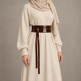 Chocolate Patent Obi Wrap Belt – حزام اوبي لامع حريمي – ECADRA