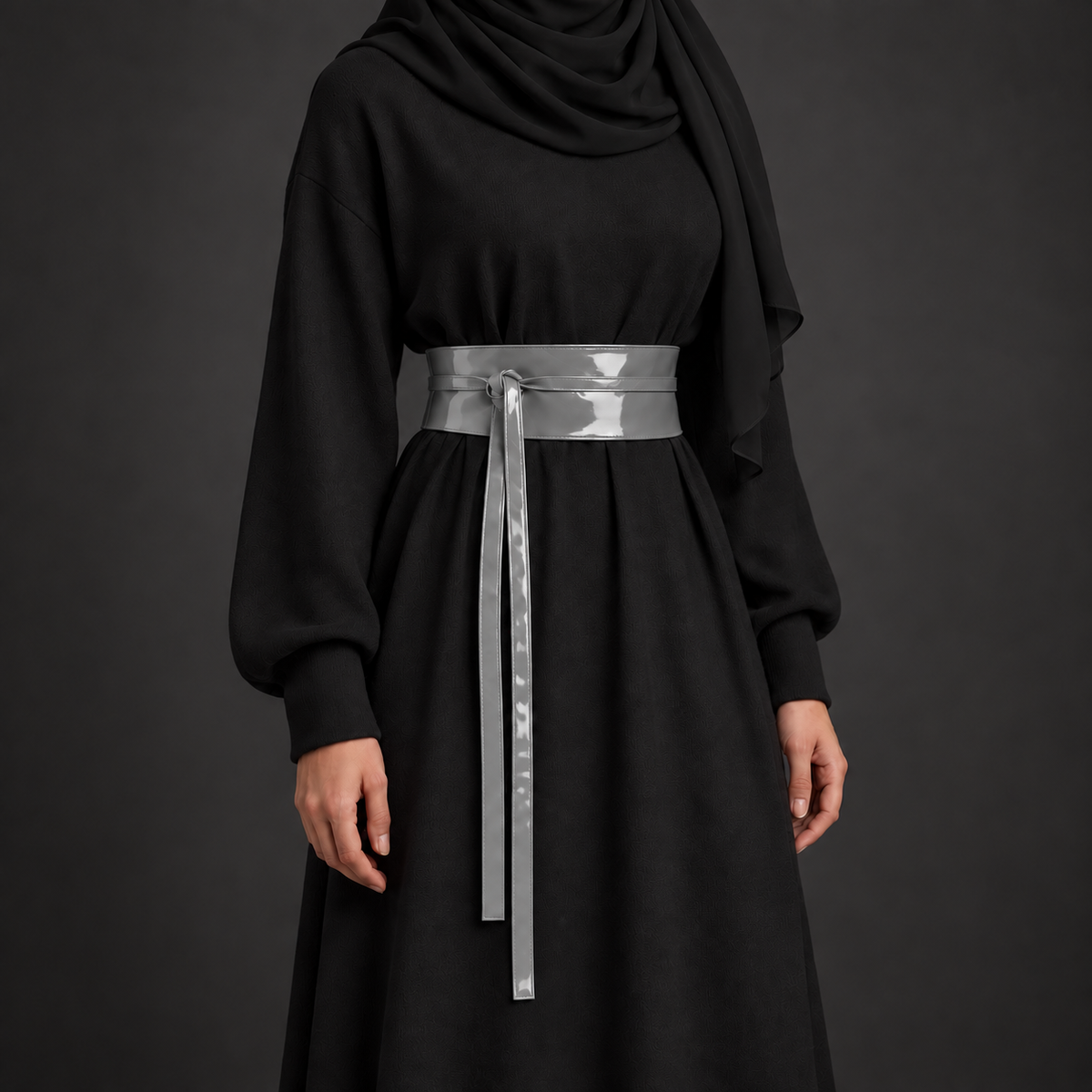 Gray Patent Obi Wrap Belt – حزام اوبي لامع حريمي – ECADRA
