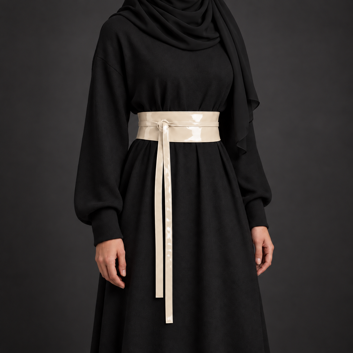 Ivory Patent Obi Wrap Belt – حزام اوبي لامع حريمي – ECADRA