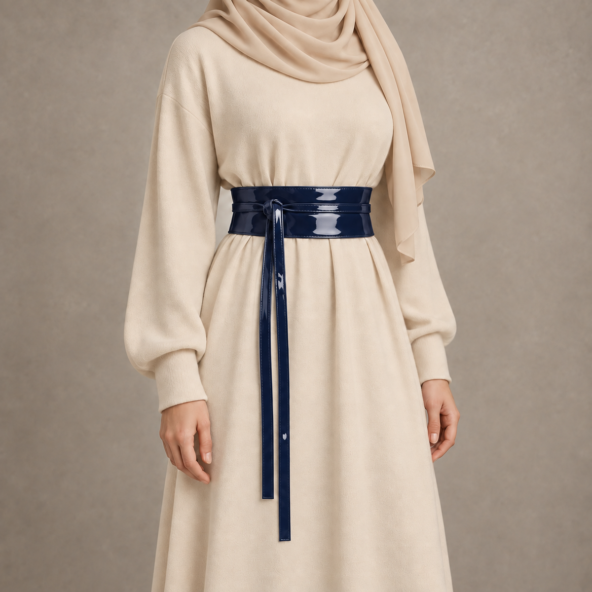Navy Patent Obi Wrap Belt – حزام اوبي لامع حريمي – ECADRA