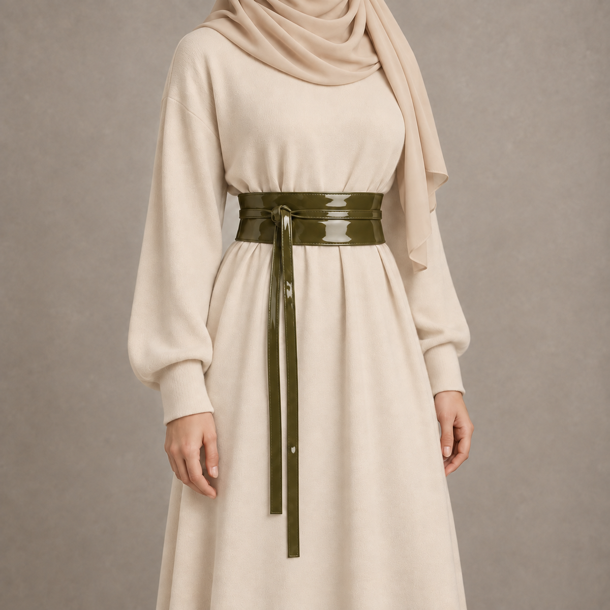 Olive Patent Obi Wrap Belt – حزام اوبي لامع حريمي – ECADRA