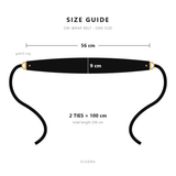 Obi Wrap Belt size guide: 56 × 9 cm panel, two 100 cm ties, 256 cm total – مقاسات حزام اوبي – ECADRA