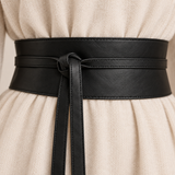 Black Matte Obi Wrap Belt close-up of the matte faux leather – ECADRA
