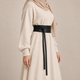 Black Matte Obi Wrap Belt tied in a knot – طريقة ربط حزام اوبي – ECADRA