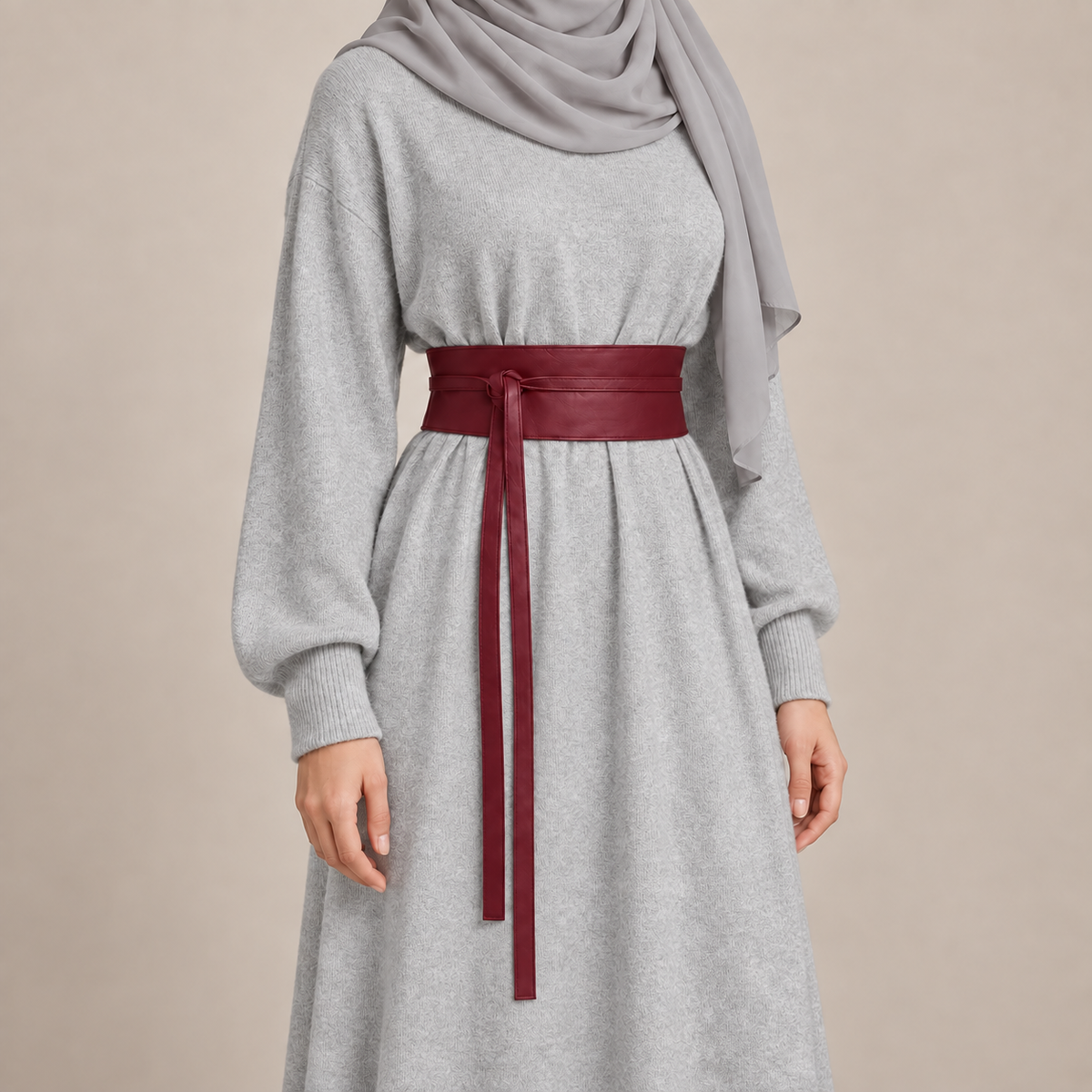 Burgundy Matte Obi Wrap Belt – حزام اوبي حريمي مطفي – ECADRA