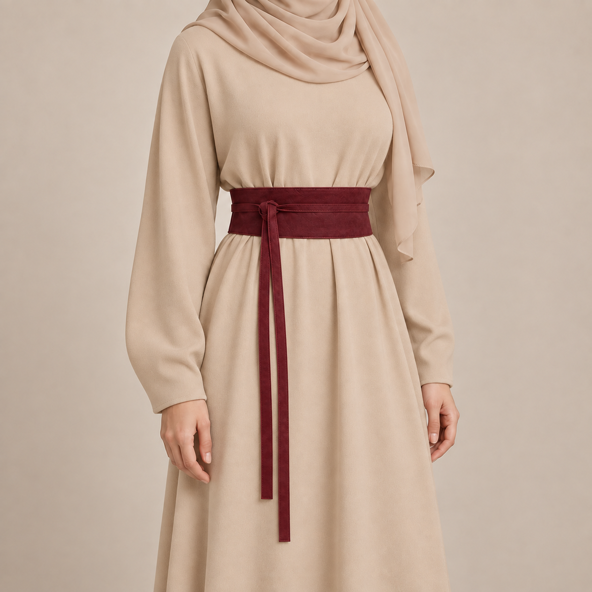 Burgundy Suede Obi Wrap Belt – حزام اوبي شمواه حريمي – ECADRA