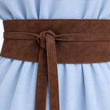 Chocolate Suede Obi Wrap Belt close-up of the faux suede – ECADRA