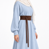 Chocolate Suede Obi Wrap Belt tied in a knot – طريقة ربط حزام اوبي – ECADRA