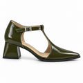 Olive Gloss T-Strap Heels