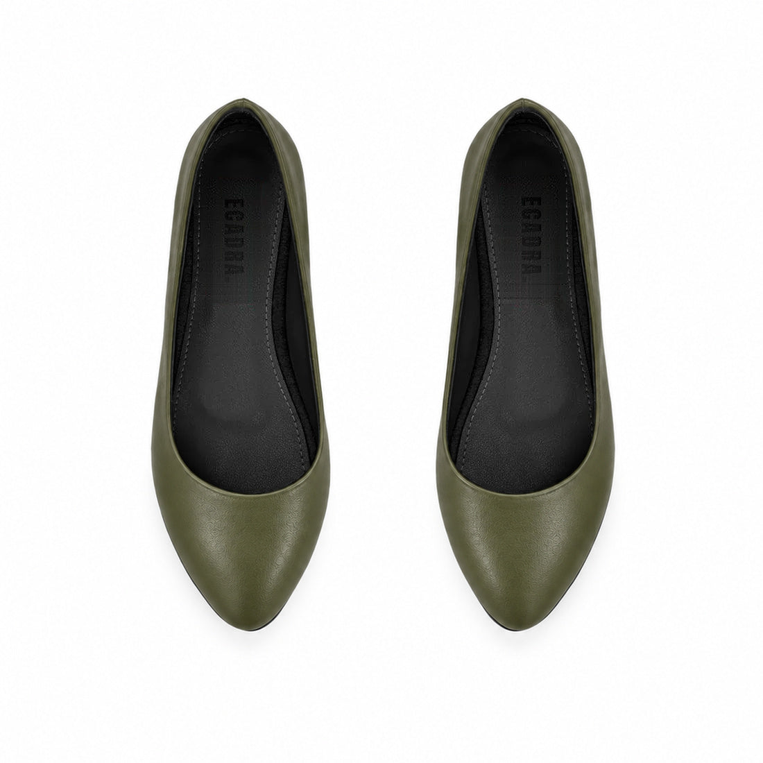 Olive Solid Round Toe – كوتشي فلات حريمي جلد زيتي – ECADRA