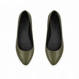 Olive Solid Round Toe – كوتشي فلات حريمي جلد زيتي – ECADRA