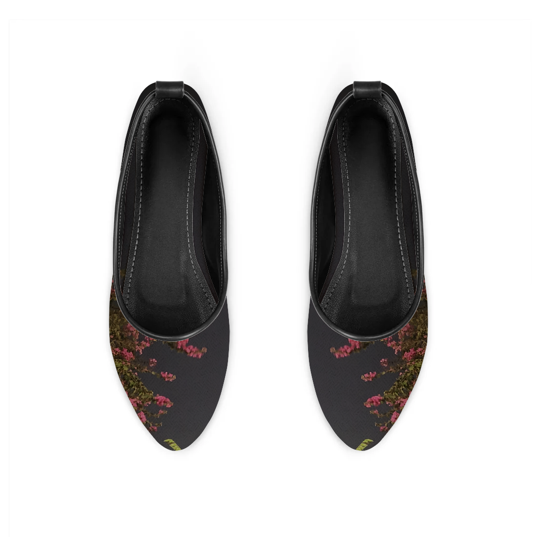 Pink flowers Black shoes design printed on a footwear — ECADRA