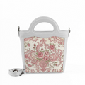 White Top Handle Handbag Vintage Pink Rose Baroque Floral Pattern Design