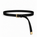 Plus One Belt – Black faux leather – حزام حريمي رفيع أسود – ECADRA