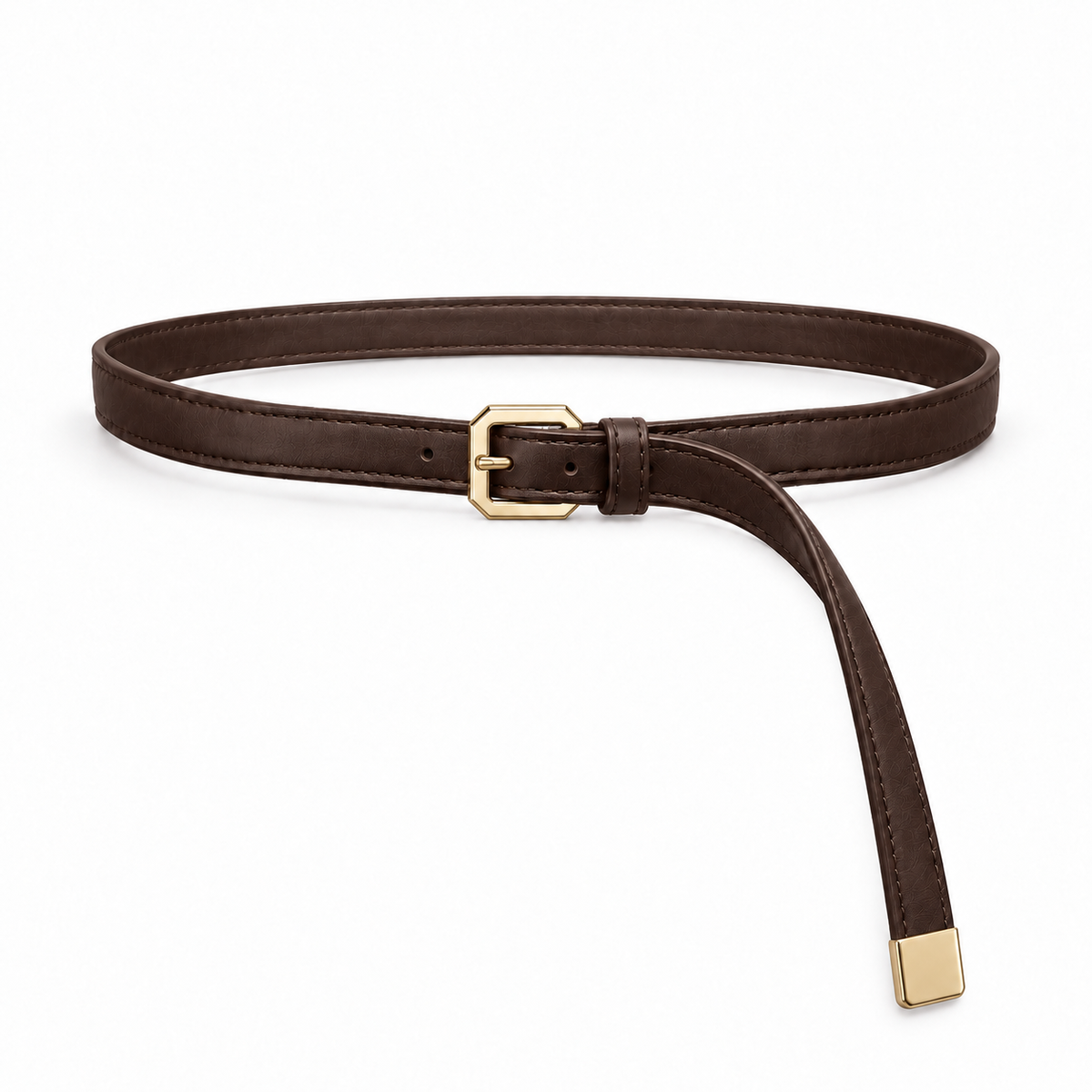 Plus One Belt – Chocolate Brown faux leather – حزام حريمي رفيع بني شوكولاتة – ECADRA