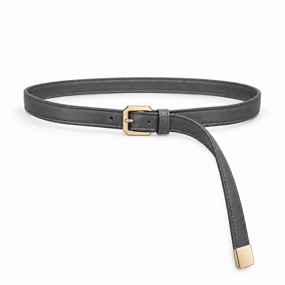 Plus One Belt – Grey faux leather – حزام حريمي رفيع رمادي – ECADRA