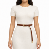 Plus One Belt – Havana faux leather, worn at the waist – حزام حريمي رفيع هافانا – ECADRA