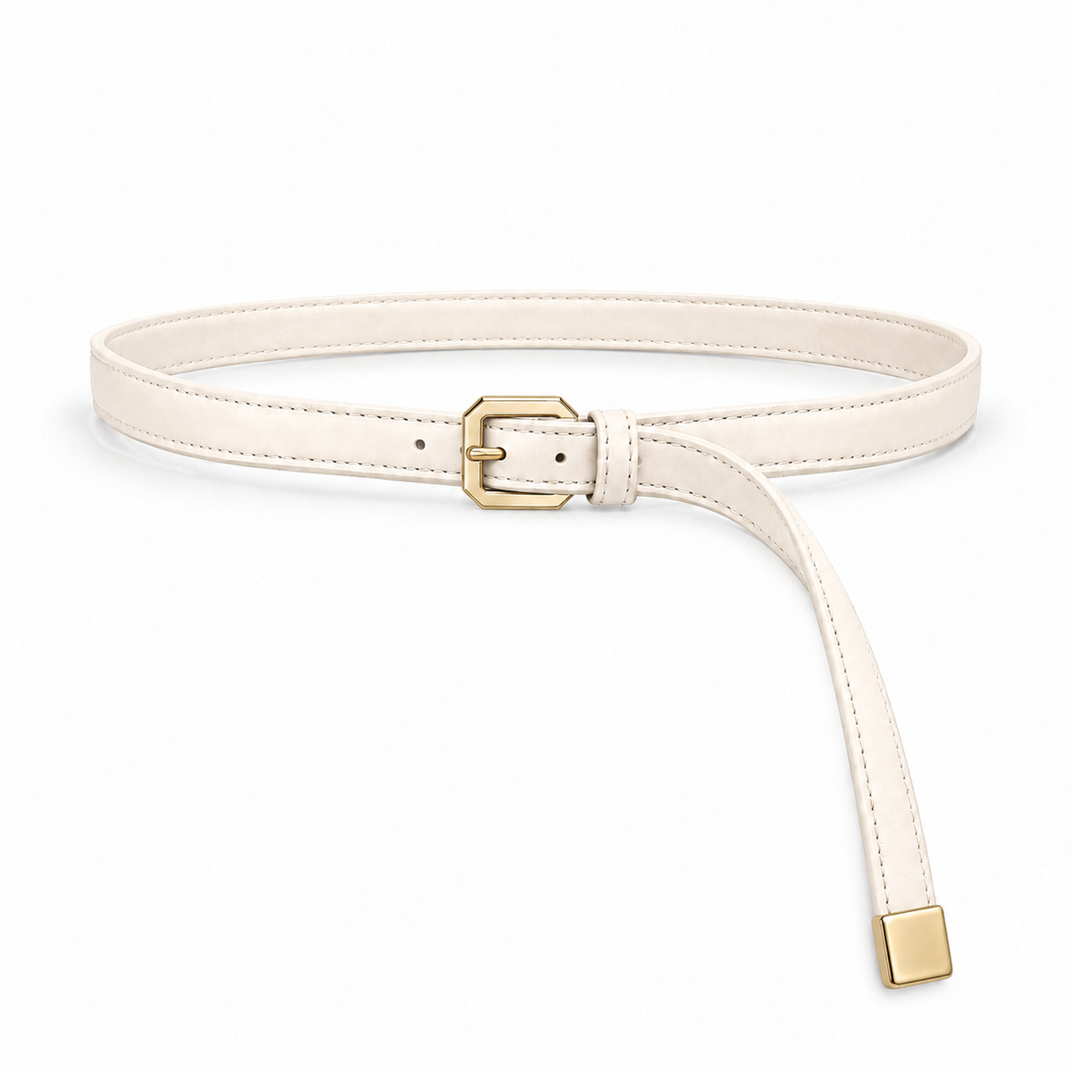 Plus One Belt – Ivory faux leather – حزام حريمي رفيع أوف وايت – ECADRA