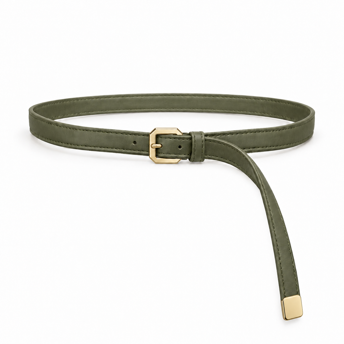 Plus One Belt – Olive faux leather – حزام حريمي رفيع زيتي – ECADRA