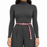Plus One Belt – Rose faux leather, worn at the waist – حزام حريمي رفيع روز – ECADRA