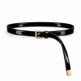 Plus One Belt – Black patent – حزام حريمي رفيع أسود – ECADRA