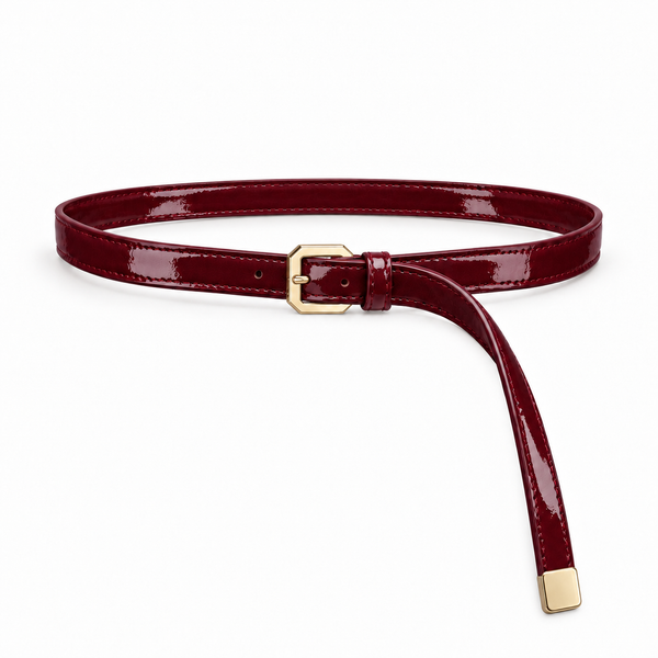 Plus One Belt – Burgundy patent – حزام حريمي رفيع نبيتي – ECADRA