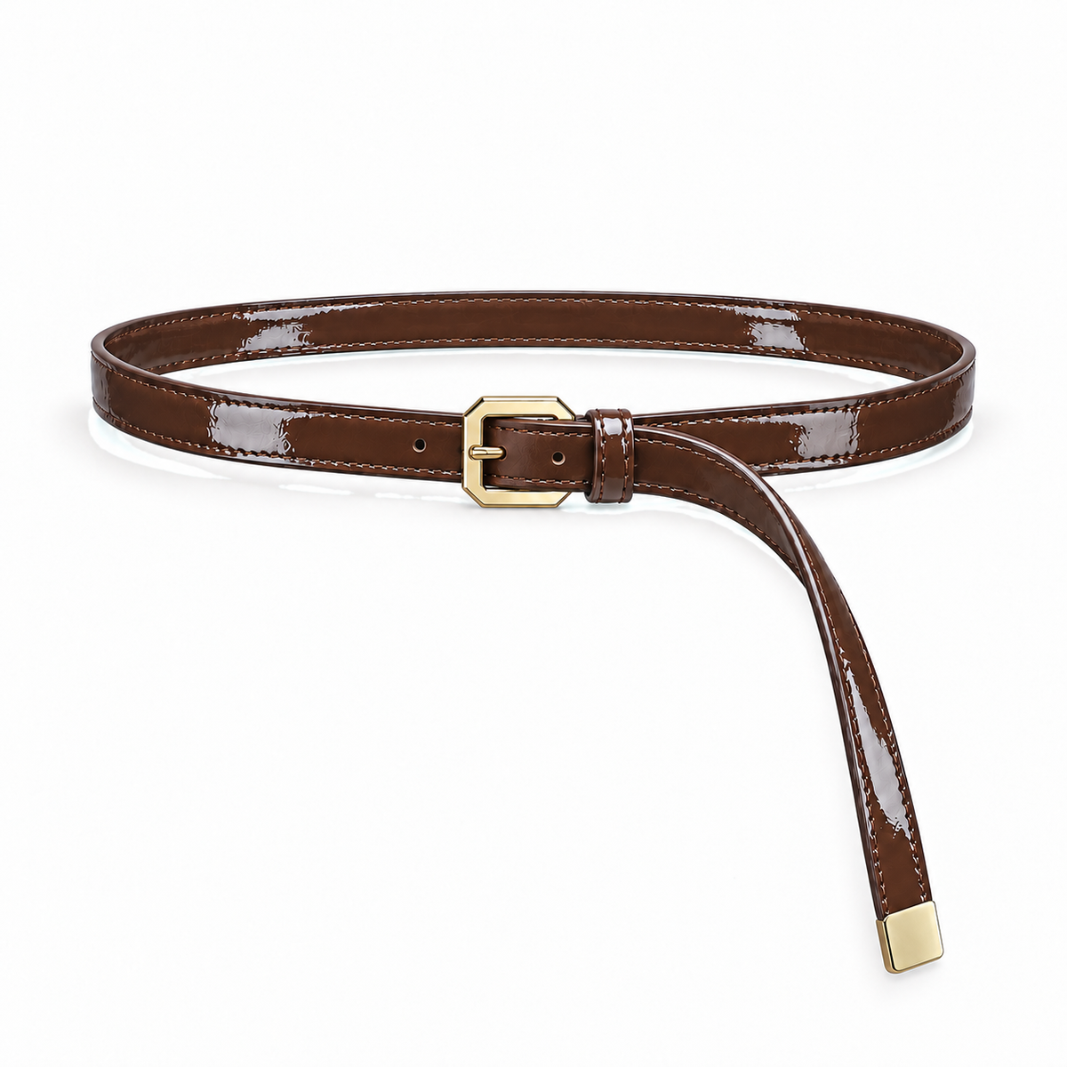 Plus One Belt – Chocolate patent – حزام حريمي رفيع شوكولاتة – ECADRA