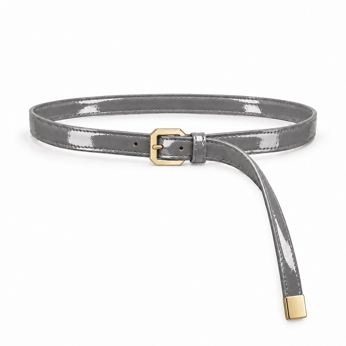 Plus One Belt – Gray patent – حزام حريمي رفيع رمادي – ECADRA