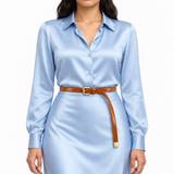 Plus One Belt – Havana patent, worn at the waist – حزام حريمي رفيع هافانا – ECADRA