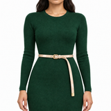Plus One Belt – Ivory patent, worn at the waist – حزام حريمي رفيع أوف وايت – ECADRA