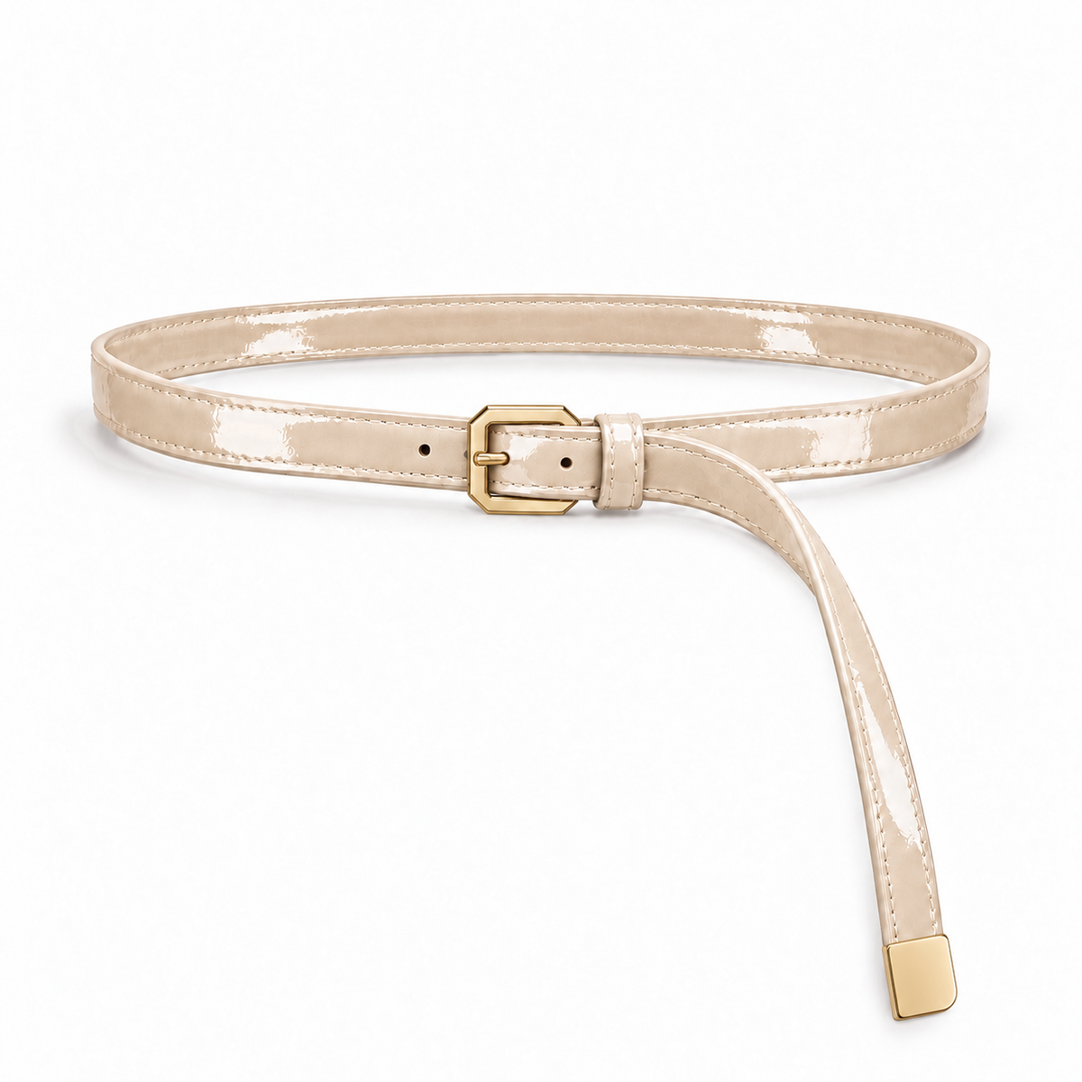 Plus One Belt – Ivory patent – حزام حريمي رفيع أوف وايت – ECADRA