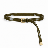Plus One Belt – Olive patent – حزام حريمي رفيع زيتي – ECADRA
